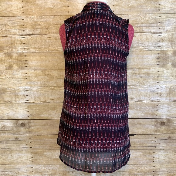 H&M Sleeveless Ikat Tribal Navy Button Blouse Sz 4 - Picture 2 of 6